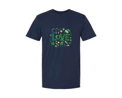 brand:Generic|color:Navy|Nurse St Patricks Love Clover Shamrock 2 Graphic T-Shirt