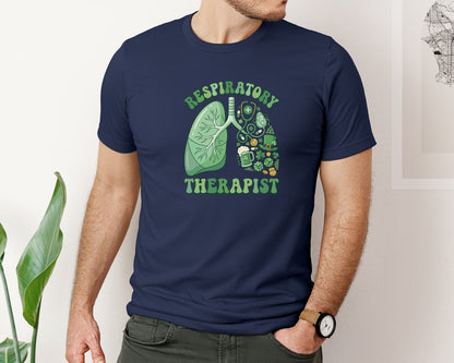 brand:Bella Canvas|color:Navy|Respiratory Therapist St Patricks Day 2 Graphic T-Shirt