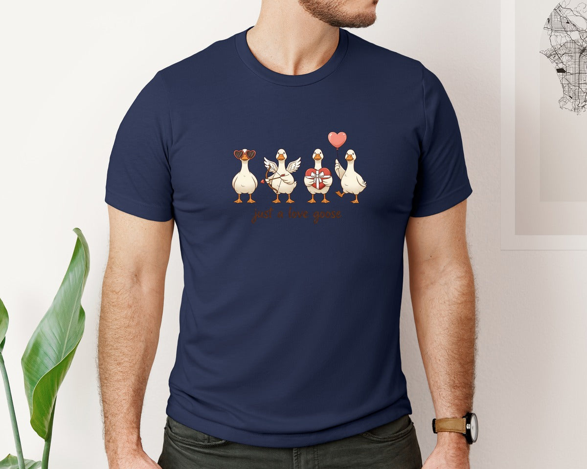 brand:Bella Canvas|color:Navy|Coquette Valentine Just A Love Goose 3 Graphic T-Shirt