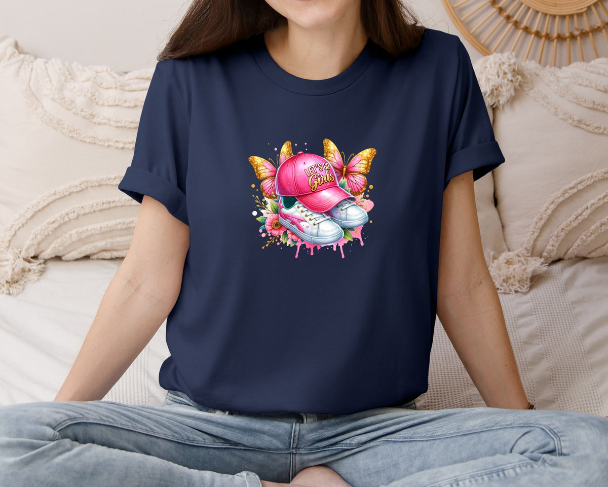 brand:Bella Canvas|color:Navy|Lets Go Girls Butterfly Graphic T-Shirt