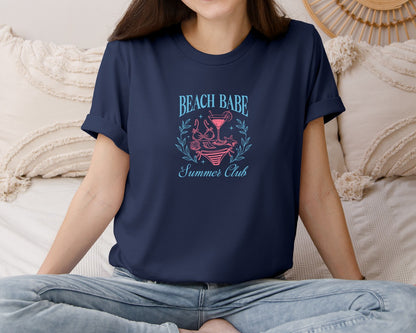 brand:Bella Canvas|color:Navy|Retro Bikini Cocktail Beach Summer Graphic T-Shirt
