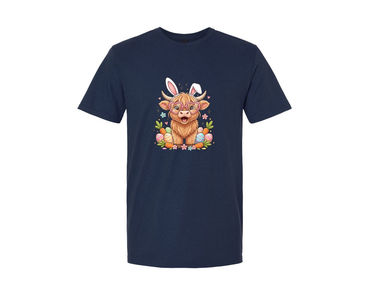 brand:Generic|color:Navy|Easter Day Highland Cow 19 Graphic T-Shirt