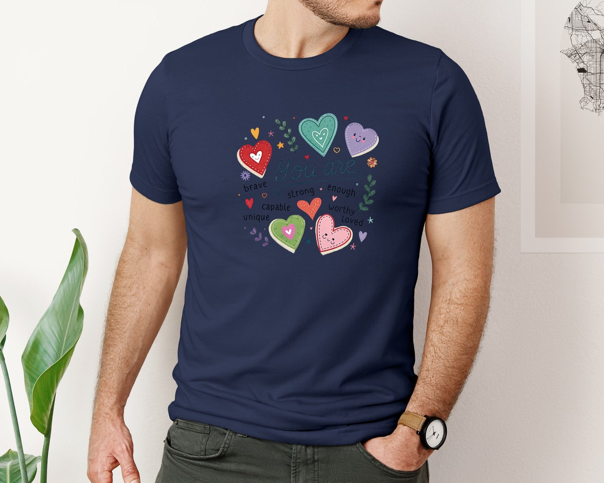 brand:Bella Canvas|color:Navy|Valentine Candy Heart Pngyou Are Enough Graphic T-Shirt
