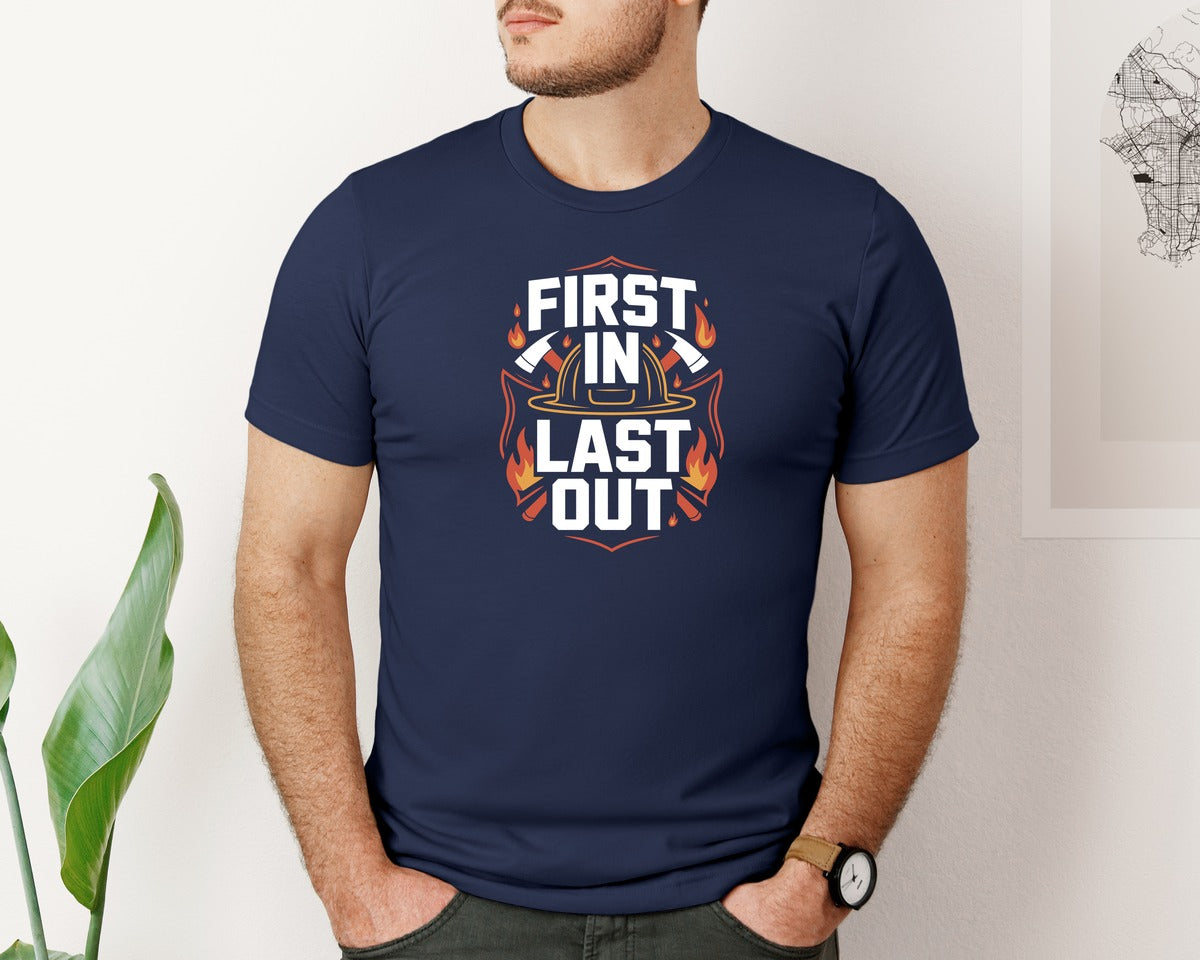 brand:Bella Canvas|color:Navy|First In Last Out T Shirt Design Graphic T-Shirt