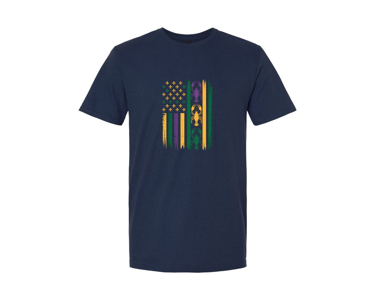 brand:Generic|color:Navy|Mardi Gras Lobster Flag Graphic T-Shirt