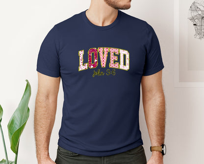 brand:Bella Canvas|color:Navy|Loved John 36 Christian Valentine Graphic T-Shirt