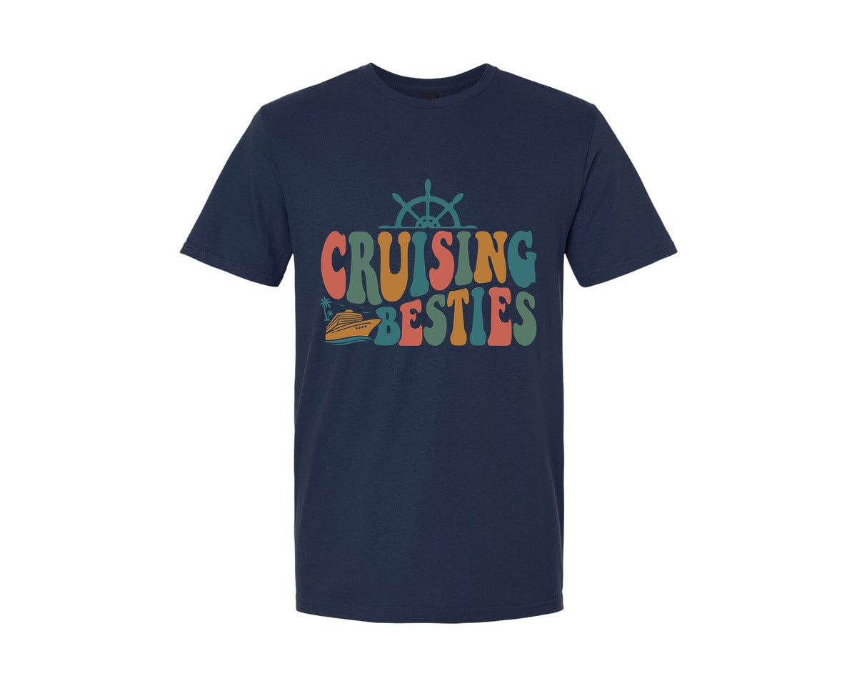 brand:Generic|color:Navy|Friends Cruise Trip Cruising Besties Graphic T-Shirt