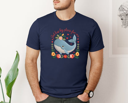 brand:Bella Canvas|color:Navy|Gods Plans Whale Graphic T-Shirt