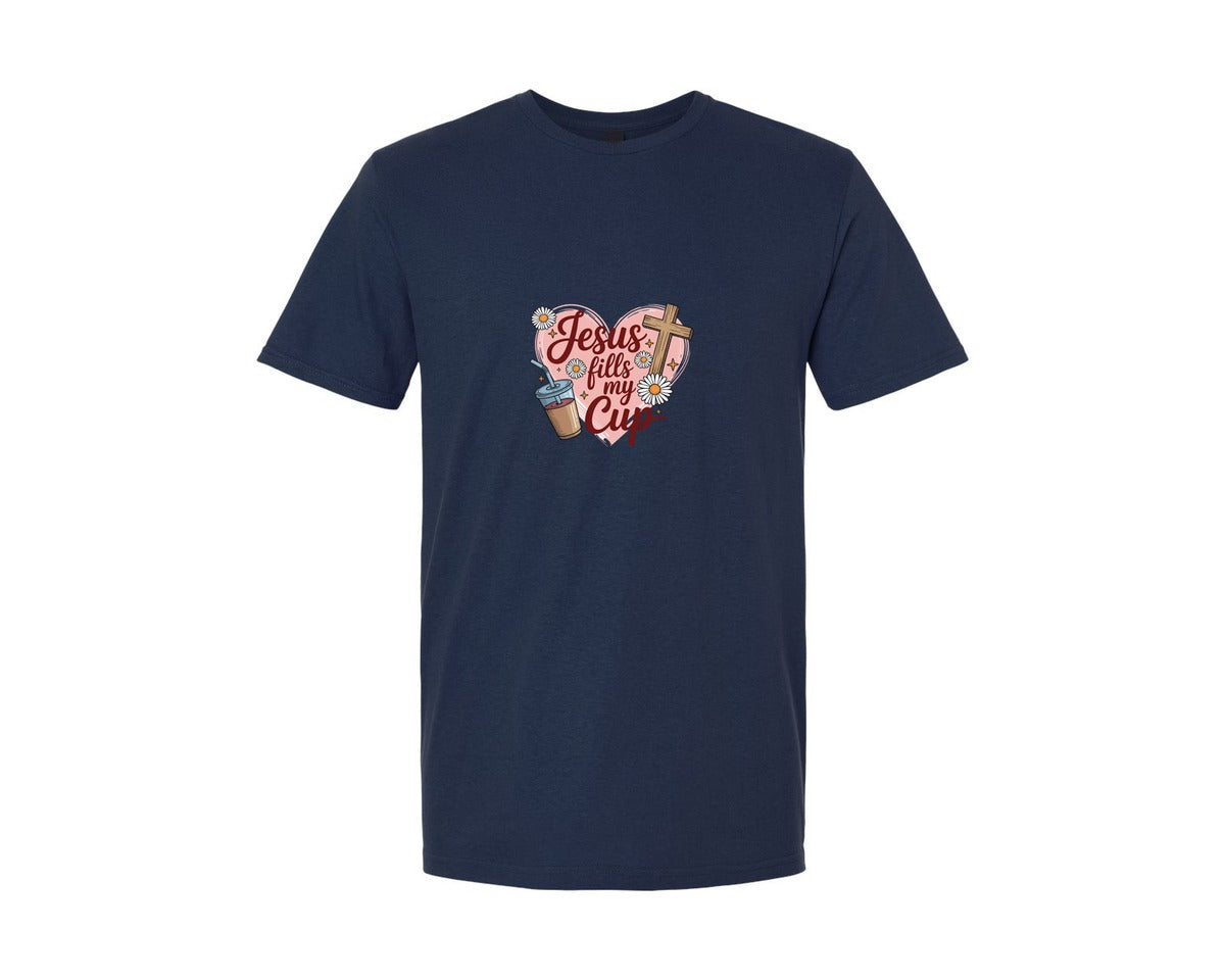 brand:Generic|color:Navy|Jesus Fills My Cup Christian Bible Verse 2 Graphic T-Shirt