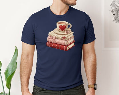 brand:Bella Canvas|color:Navy|Crochet Books And Coffee Graphic T-Shirt