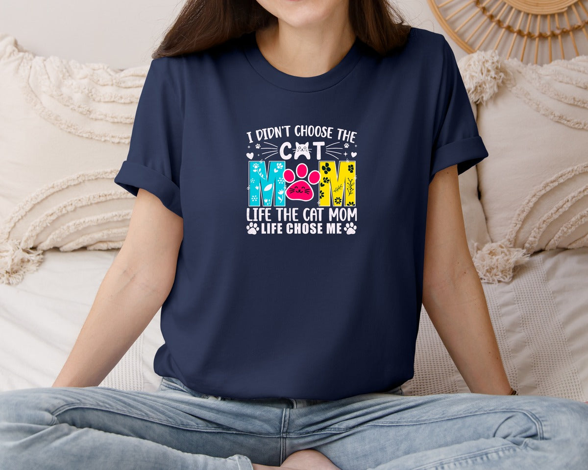brand:Bella Canvas|color:Navy|Funny Cat Mom Life Graphic T-Shirt