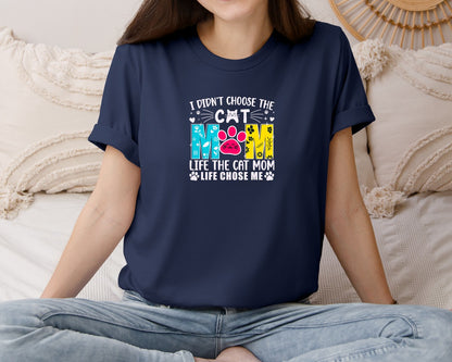 brand:Bella Canvas|color:Navy|Funny Cat Mom Life Graphic T-Shirt
