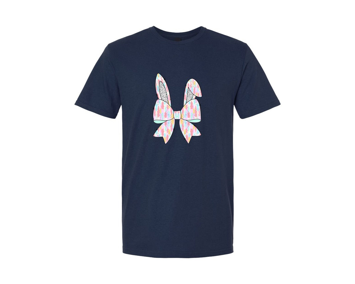 brand:Generic|color:Navy|Easter Pastel Bunny Bow Graphic T-Shirt