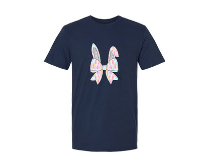 brand:Generic|color:Navy|Easter Pastel Bunny Bow Graphic T-Shirt