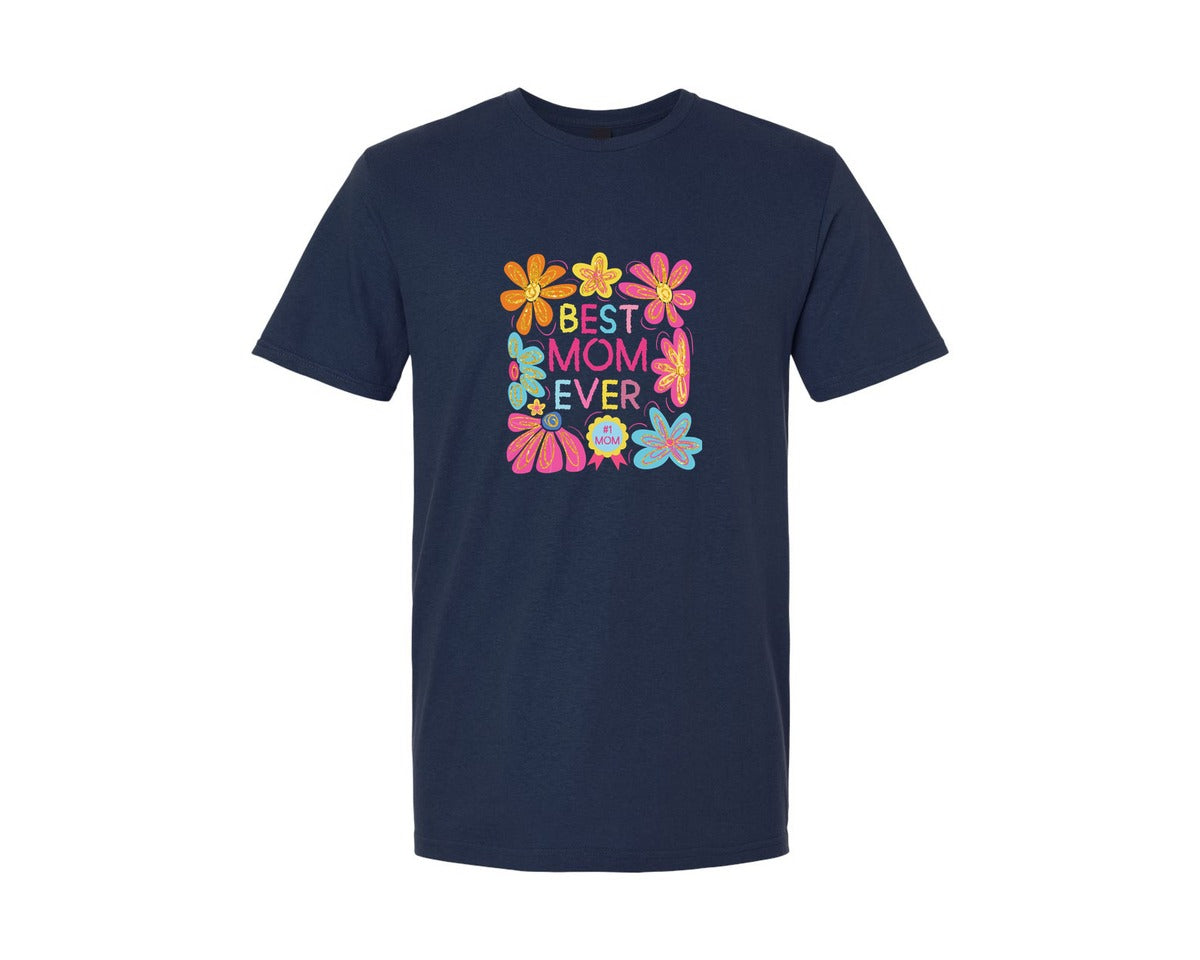 brand:Generic|color:Navy|Floral Mom Best Mom Ever Graphic T-Shirt