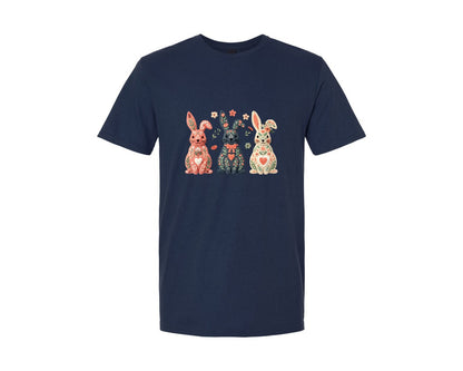 brand:Generic|color:Navy|Crochet Easter Bunny Floral Coquette Graphic T-Shirt