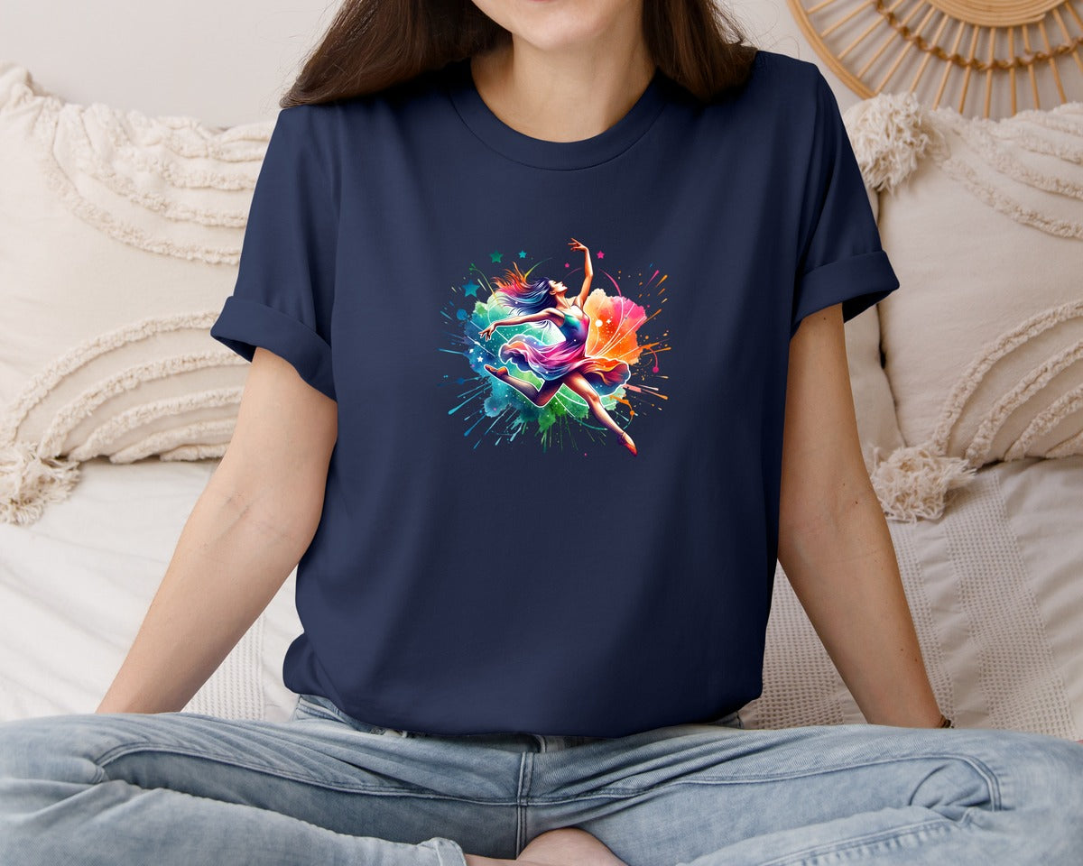 brand:Bella Canvas|color:Navy|Colorful Dancing Girl Dancer Graphic T-Shirt