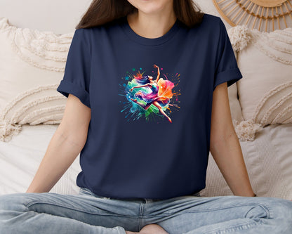 brand:Bella Canvas|color:Navy|Colorful Dancing Girl Dancer Graphic T-Shirt