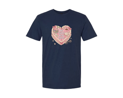 brand:Generic|color:Navy|Hot Girls Read Books Pink Heart Book Graphic T-Shirt
