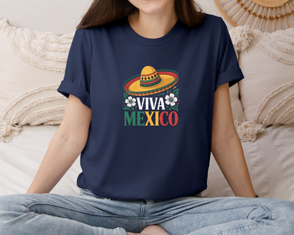 brand:Bella Canvas|color:Navy|Mexico Viva Mexico Pngmexican Flag Graphic T-Shirt