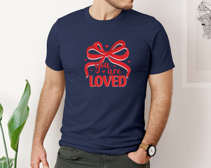 brand:Bella Canvas|color:Navy|You Are Loved Christian Coquette Graphic T-Shirt