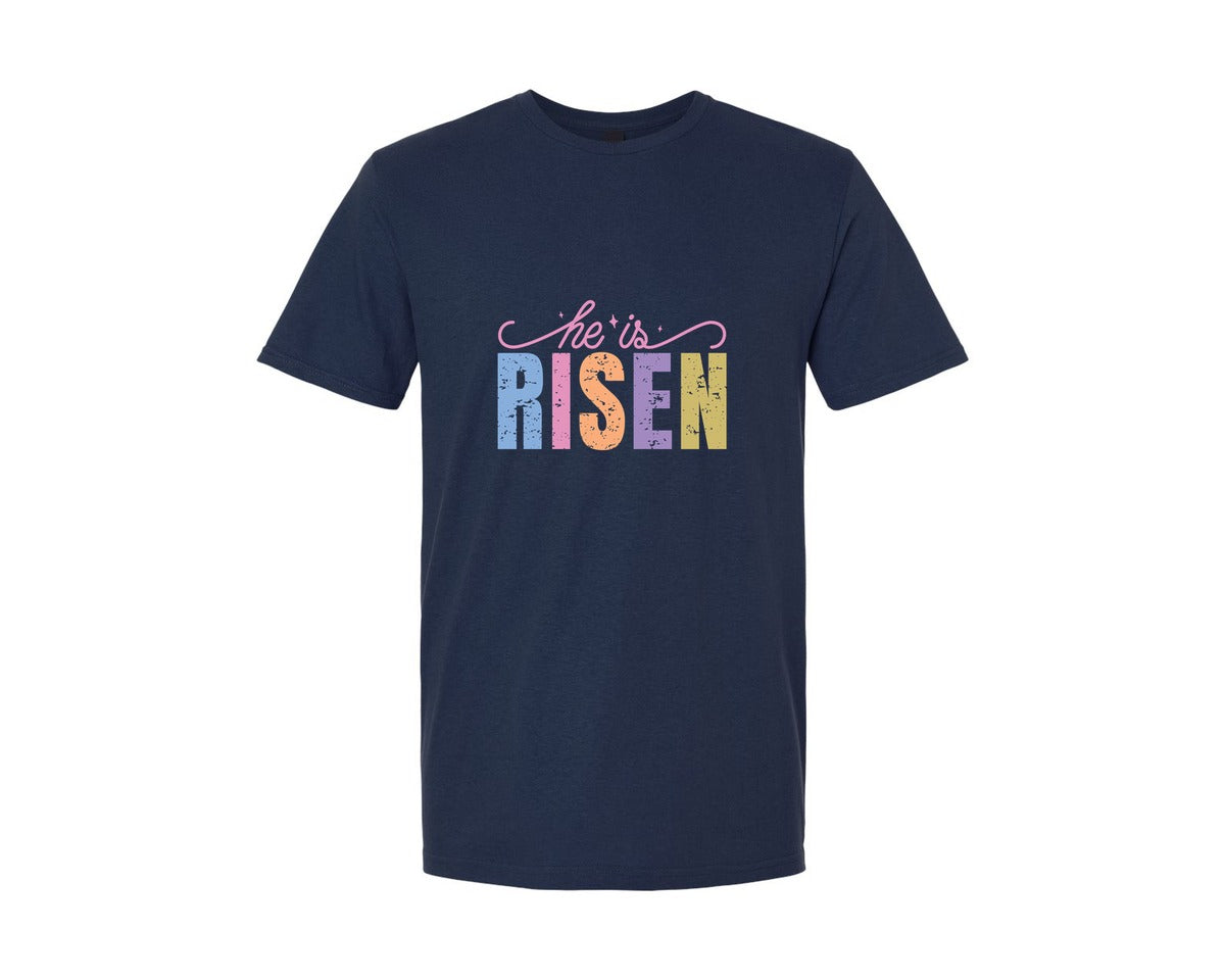 brand:Generic|color:Navy|He Is Risen Free Easter Design 2 Graphic T-Shirt