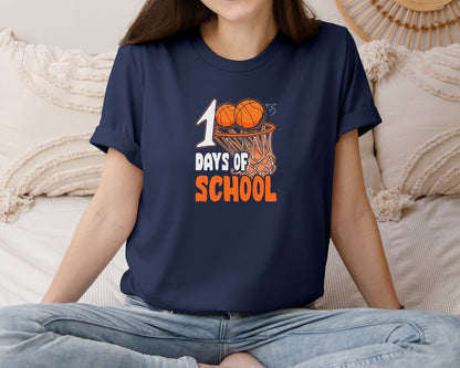 brand:Bella Canvas|color:Navy|100 Days Of School Basketball T Shirt 2 Graphic T-Shirt
