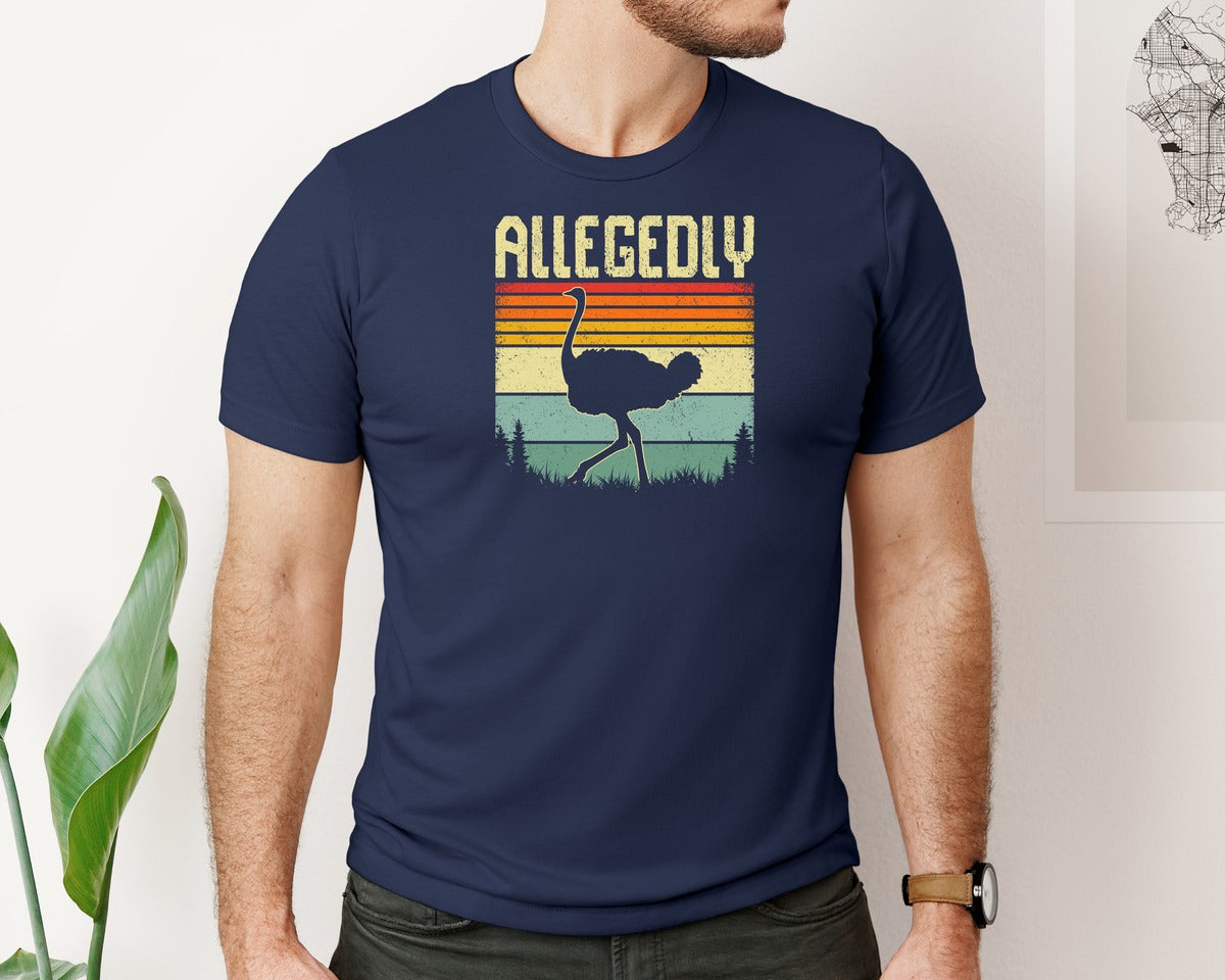 brand:Bella Canvas|color:Navy|Allegedly Ostrich Retro Funny T Shirt Graphic T-Shirt