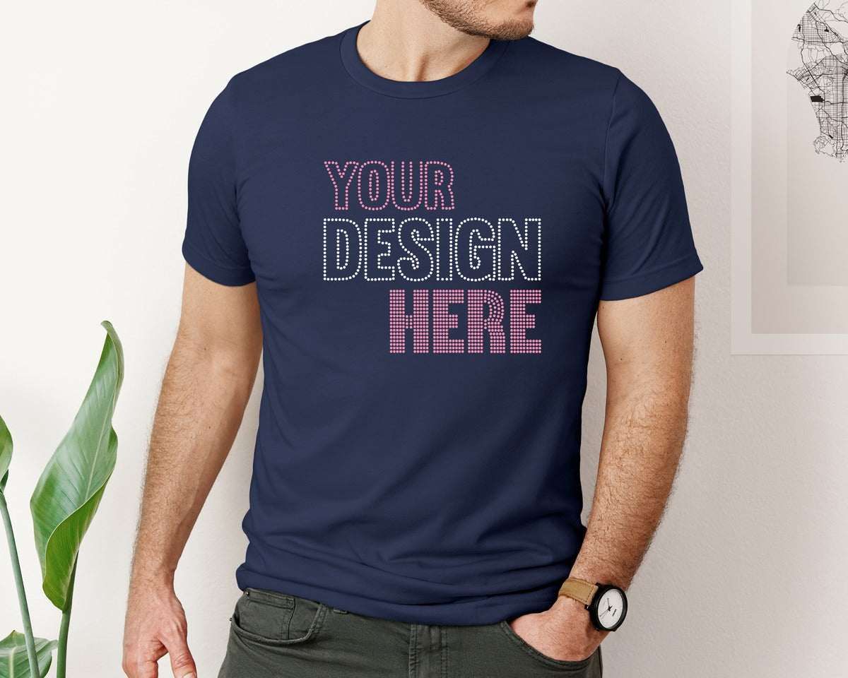 brand:Bella Canvas|color:Navy|Your Design Here Rhinestone Templates Graphic T-Shirt