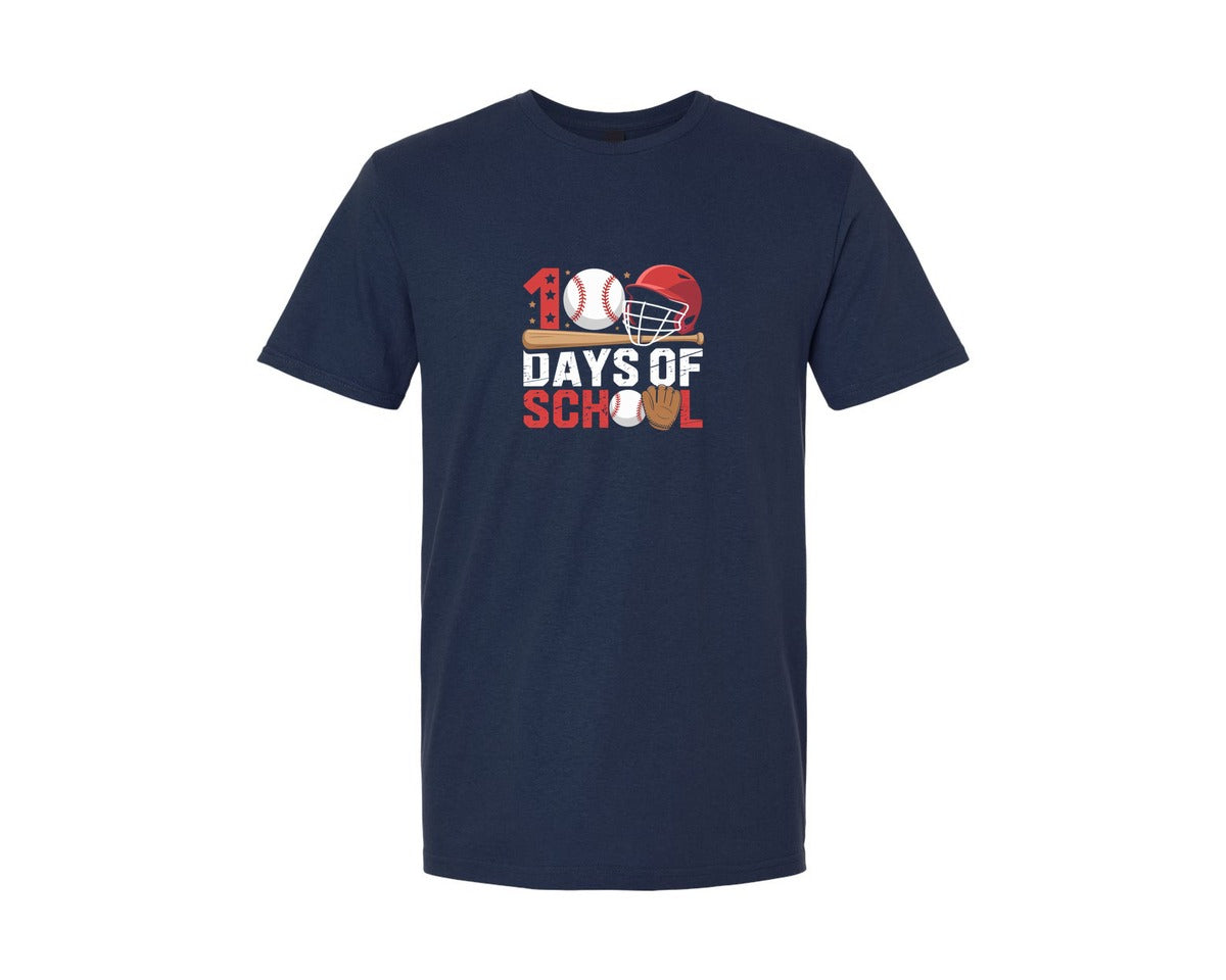 brand:Generic|color:Navy|100 Days Of School Baseball Sports Graphic T-Shirt