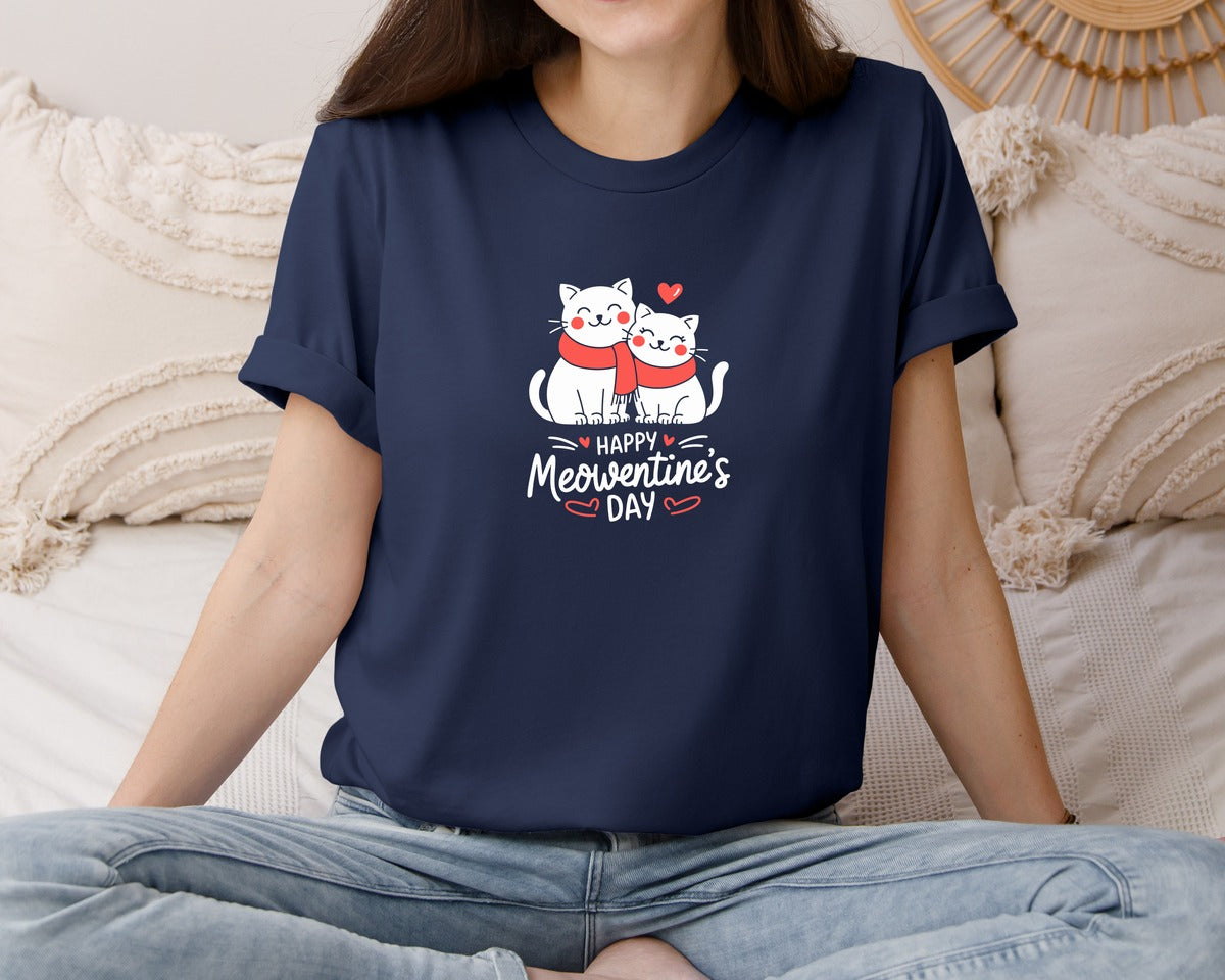 brand:Bella Canvas|color:Navy|Happy Meowentines Day T Shirt Design 2 Graphic T-Shirt