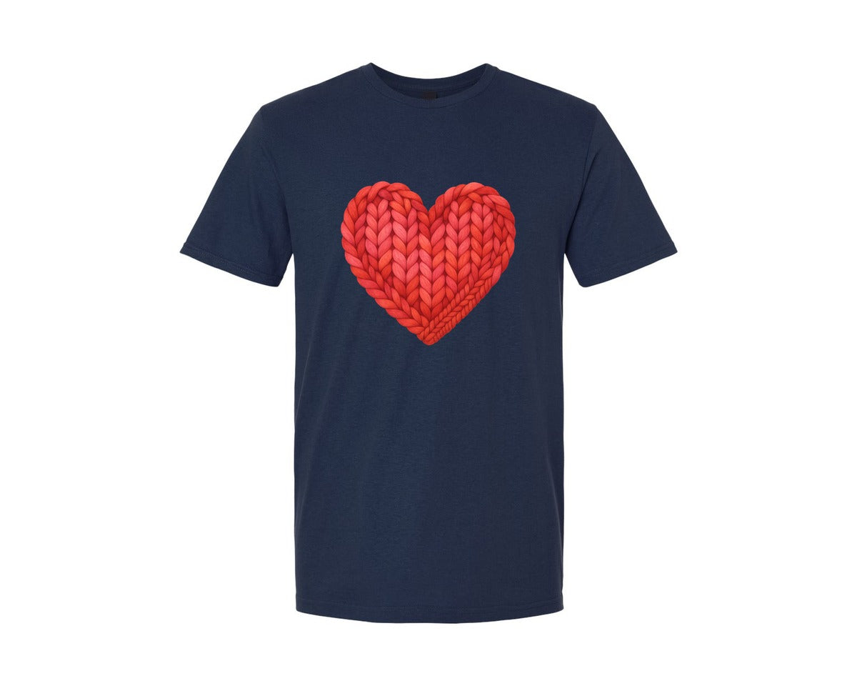 brand:Generic|color:Navy|Chunky Faux Crochet Braided Heart Graphic T-Shirt