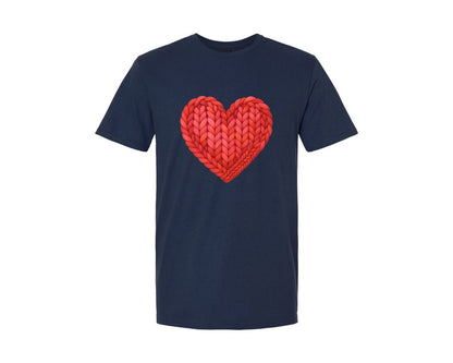 brand:Generic|color:Navy|Chunky Faux Crochet Braided Heart Graphic T-Shirt