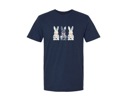 brand:Generic|color:Navy|Floral Easter Bunny Bow Graphic T-Shirt