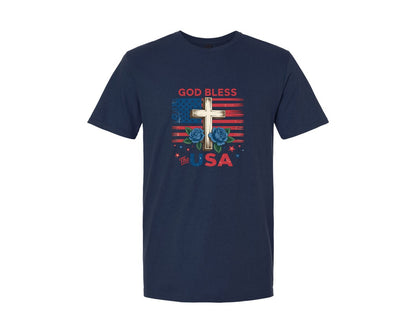 brand:Generic|color:Navy|God Bless The Usa Usa Cross Graphic T-Shirt