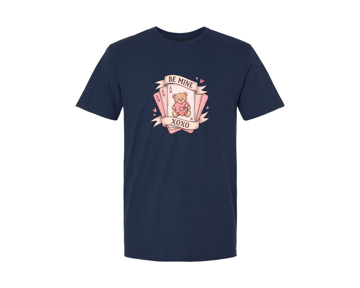 brand:Generic|color:Navy|Valentine Teddy Bear With Be Mine Graphic T-Shirt