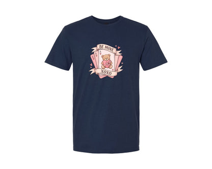 brand:Generic|color:Navy|Valentine Teddy Bear With Be Mine Graphic T-Shirt