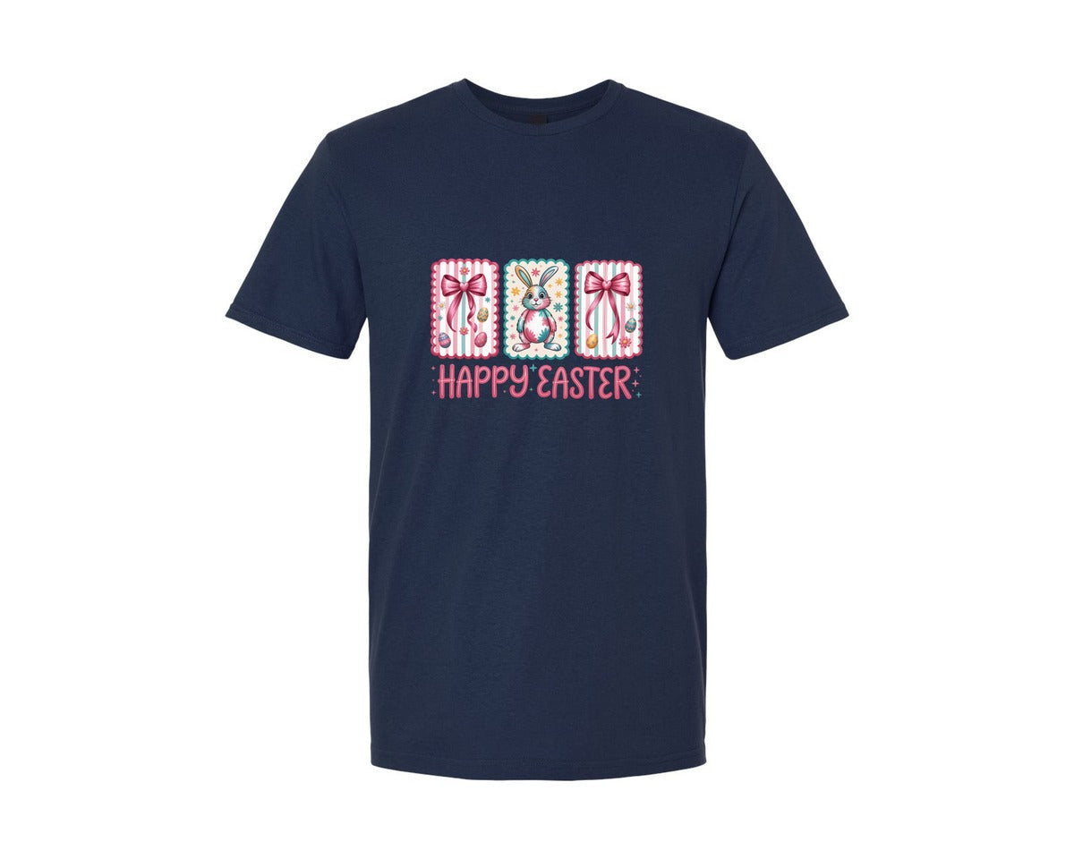 brand:Generic|color:Navy|Happy Easter Glitter Easter Bunny Graphic T-Shirt