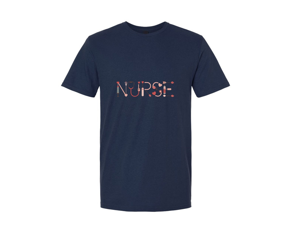 brand:Generic|color:Navy|Heart Medical Icons Nurse Quote Design Graphic T-Shirt