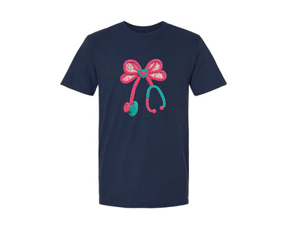 brand:Generic|color:Navy|Crochet Pink Valentine Nurse Graphic T-Shirt