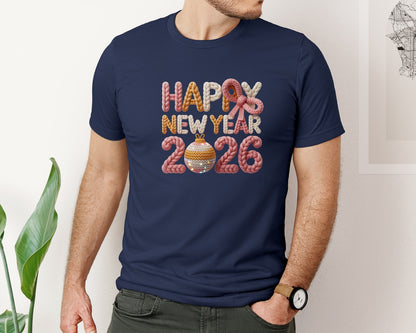brand:Bella Canvas|color:Navy|Crochet Yarn Happy New Year 2026 14 Graphic T-Shirt