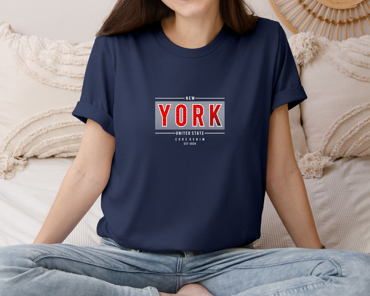 brand:Bella Canvas|color:Navy|New York United State 2 Graphic T-Shirt