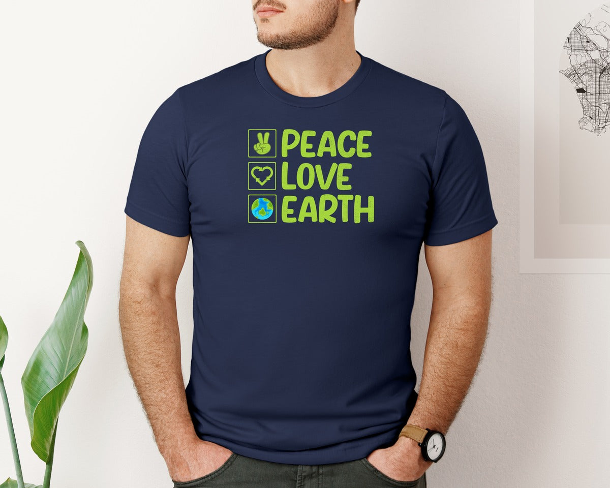 brand:Bella Canvas|color:Navy|Peace Love Earth T Shirt Graphic T-Shirt