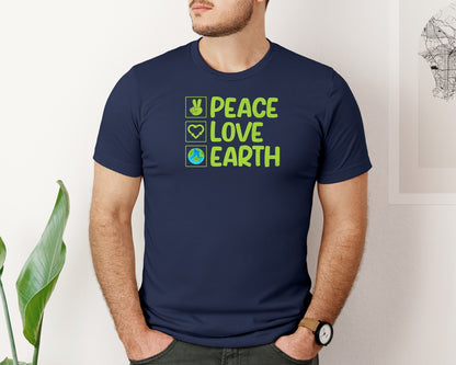 brand:Bella Canvas|color:Navy|Peace Love Earth T Shirt Graphic T-Shirt