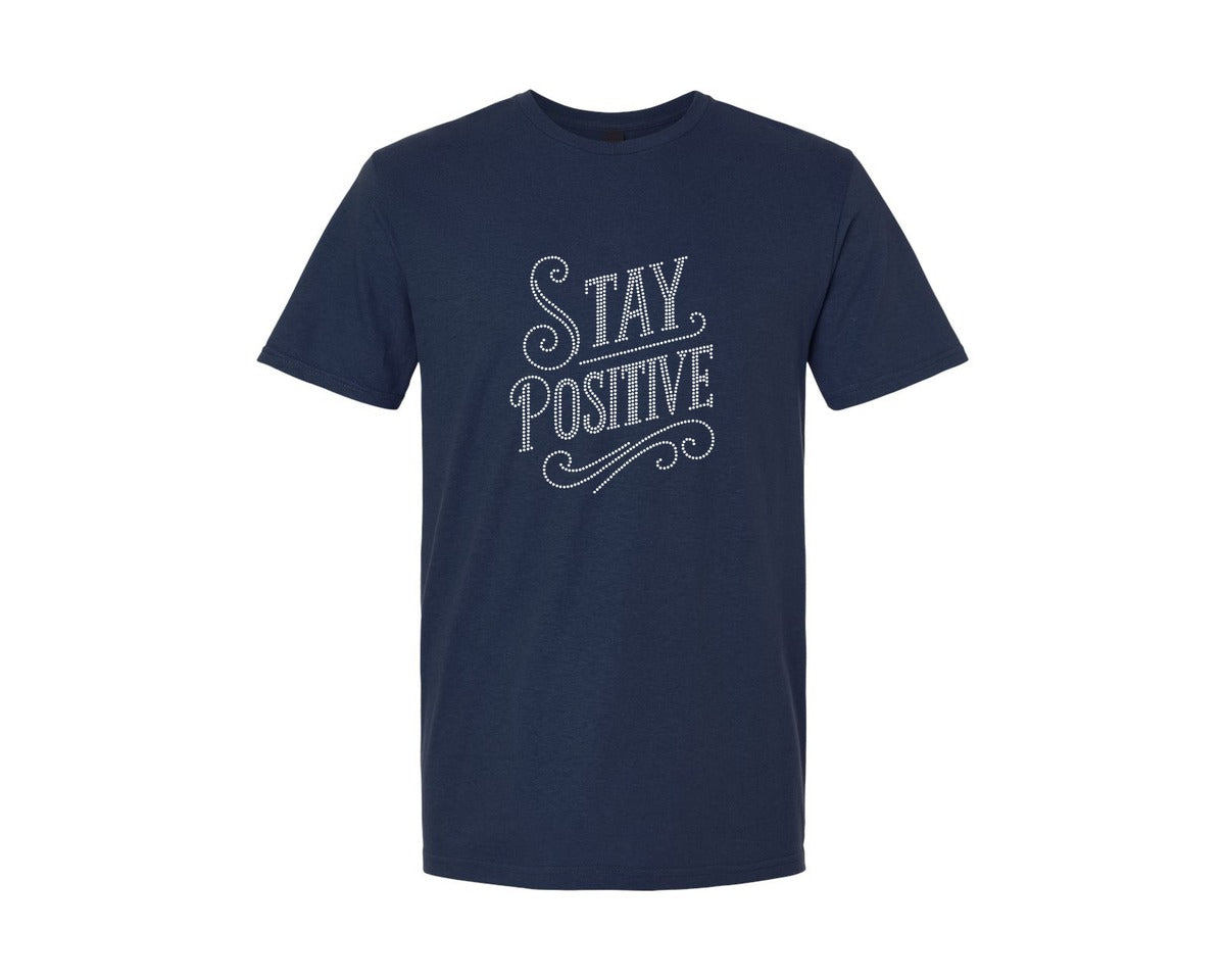 brand:Generic|color:Navy|Stay Positive Rhinestone Template Design Graphic T-Shirt