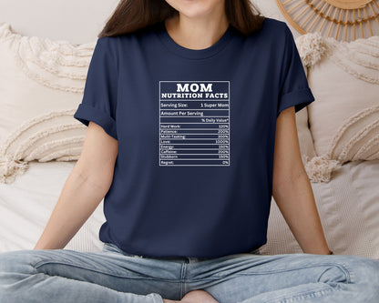 brand:Bella Canvas|color:Navy|Sarcastic Funny Mom Nutrition Facts Graphic T-Shirt