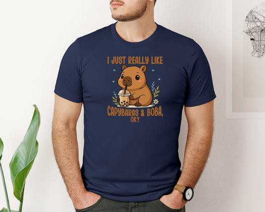 Cute Capybara And Boba T Shirt Graphic T-Shirt