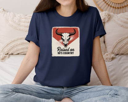 brand:Bella Canvas|color:Navy|90S Country Skull Retro Western Graphic T-Shirt