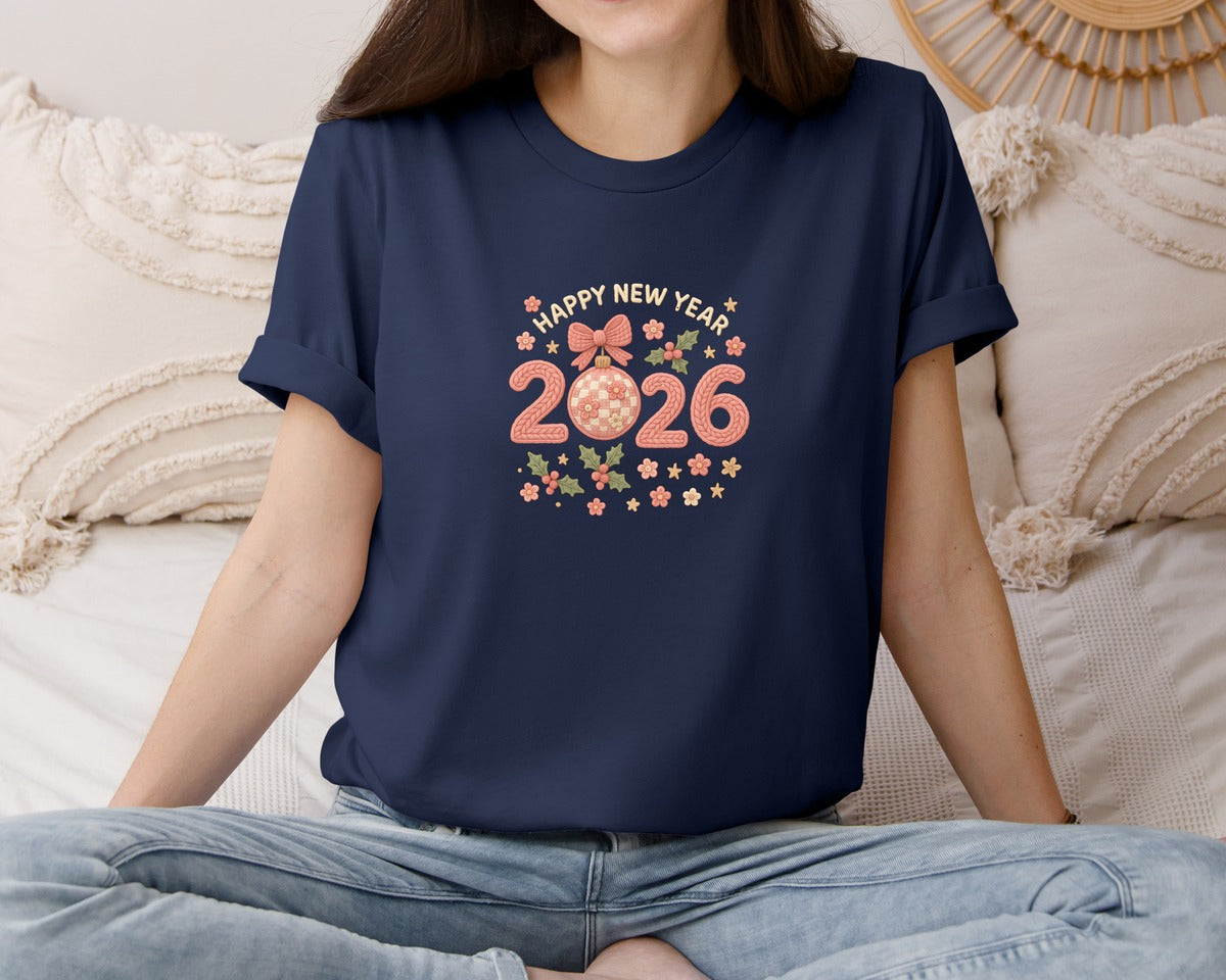 brand:Bella Canvas|color:Navy|Happy New Year 2026 Crochet Yarn 10 Graphic T-Shirt