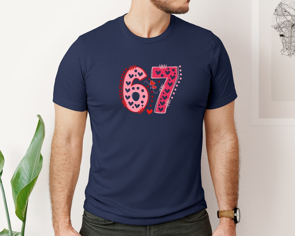 brand:Bella Canvas|color:Navy|Six Seven 6 7 Valentines Day Trend 2 Graphic T-Shirt